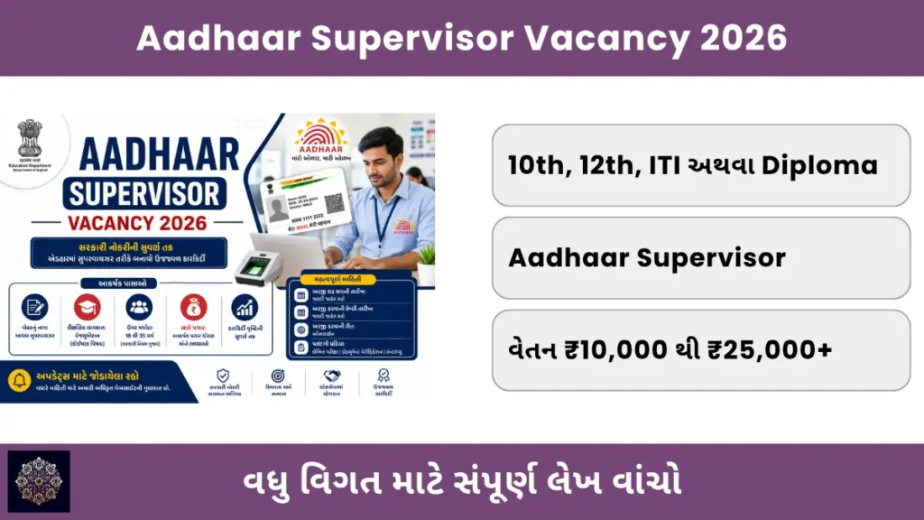 Aadhaar Supervisor Vacancy 2026
