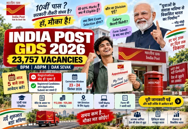 India Post GDS 2026: 10वीं पास के लिए 23,757 Posts – आज 5 बजे Last Date, Complete Apply Guide