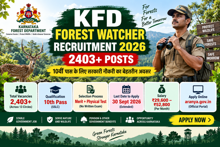 Sarkari Yojana & Naukari 2 KFD Forest Watcher Recruitment 2026: 2,403+ Posts, Eligibility, Salary, Physical Test और Apply Online
