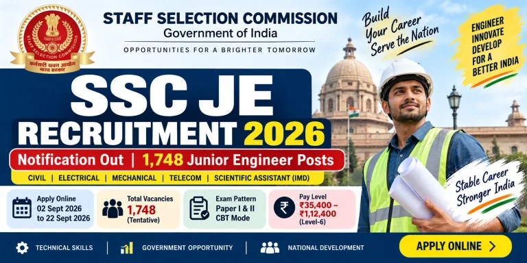 Sarkari Yojana & Naukari 5 SSC JE Recruitment 2026: 1,748 Posts, Eligibility, Salary, Exam Pattern और Apply Online